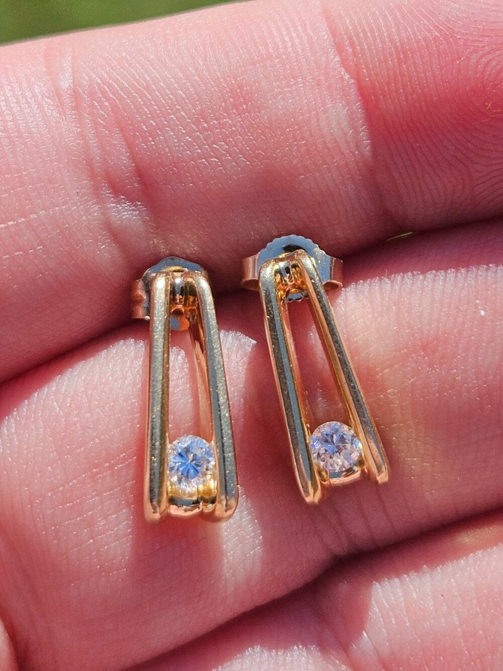 14K Yellow Gold Stud Drop Channel Set Diamond Earrings 0.24TCW 